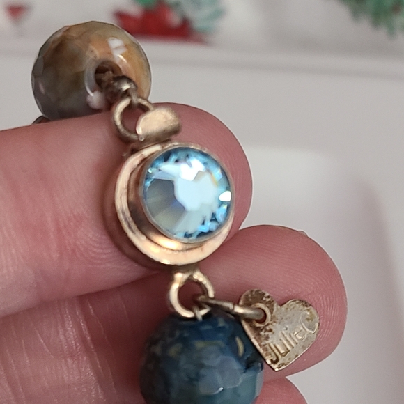 925 Ocean Jasper Swarovski Blue Topaz Clasp Happy Charm Bracelet Sterling Silver - Picture 10 of 14